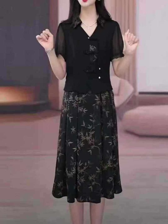 高档复古妈妈假两件连