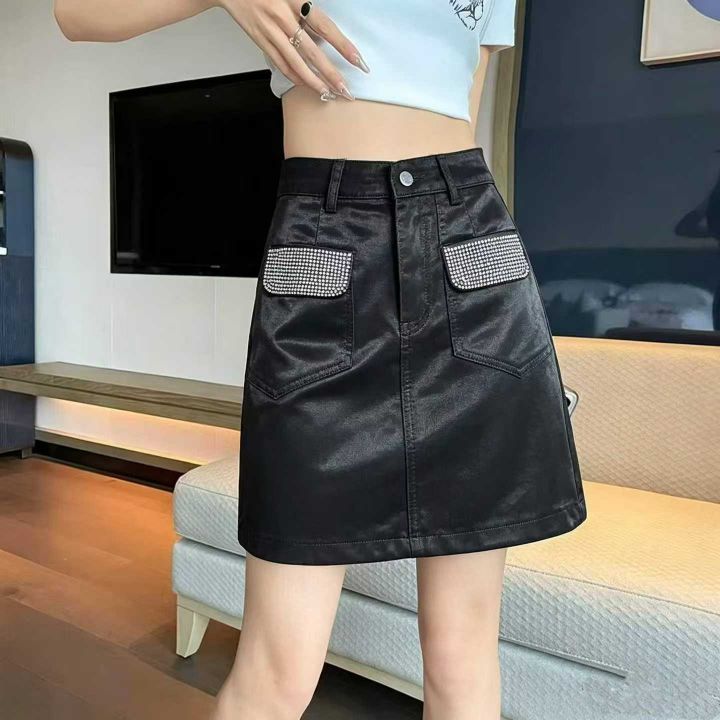 烫钻A字短裙女 亮面