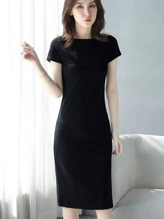 黑色显瘦连衣裙女长款