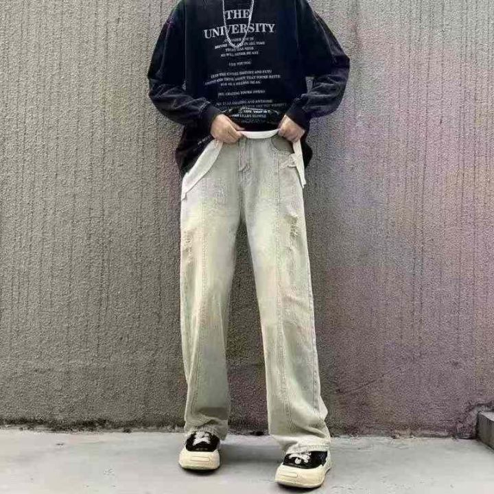 破洞男牛仔裤宽松高街