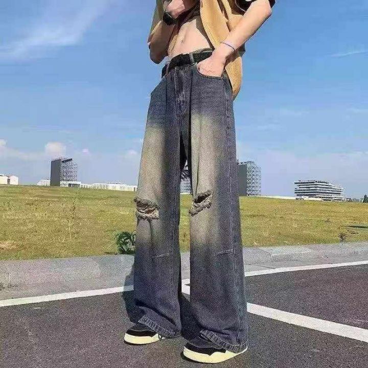 美式水洗做旧破洞牛仔