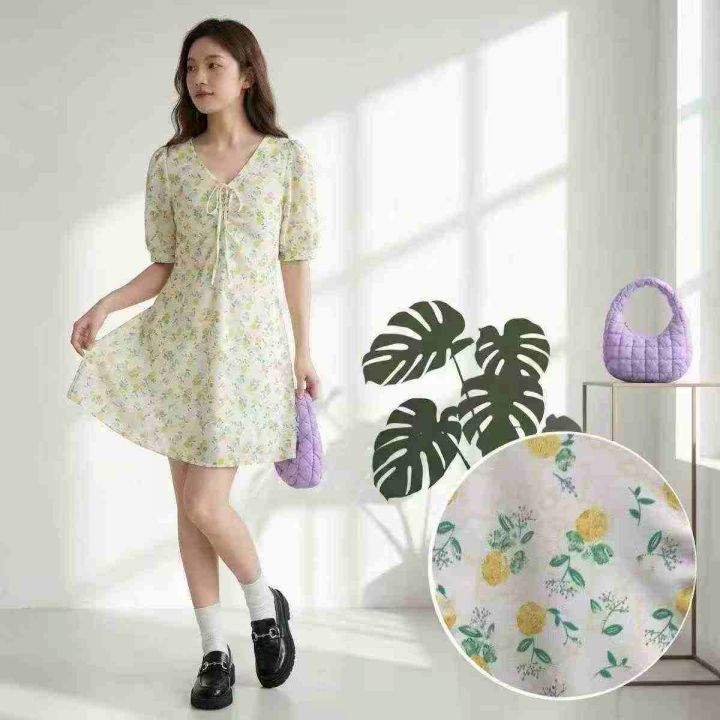 女装连衣裙夏日柠香V