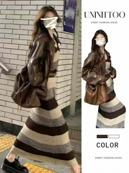 春秋新款法式复古条纹